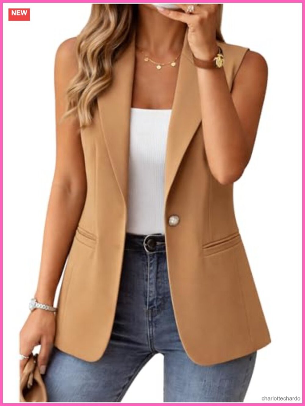 Sleeveless Open Front Blazer Vest Lightweight Casual Work Wear